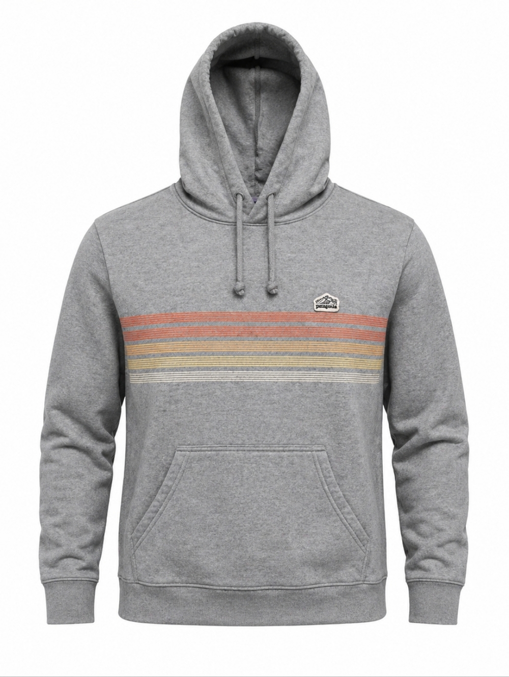 Patagonia‎ Gray Hoodie with Rust and Yellow Stripes